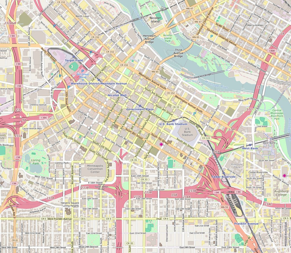 Editable City Map of Minneapolis, Mi