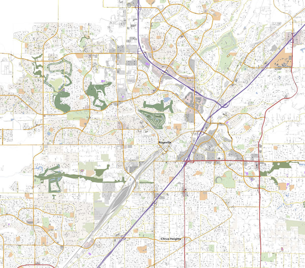 Editable City Map of Roseville - CA